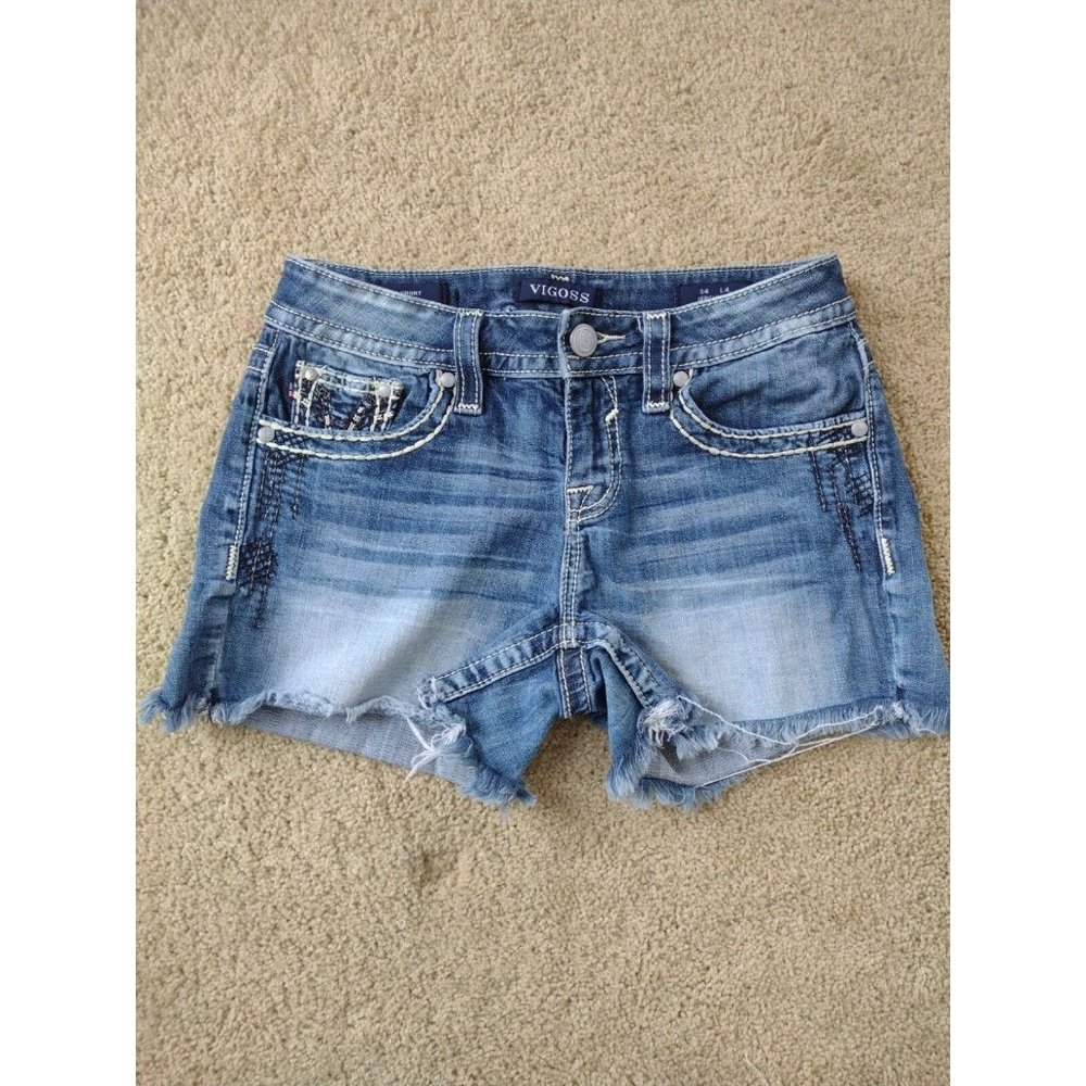 Vigoss Heritage Fit Embroidered Women's Blue Denim Jean Cut Off  Shorts Size 4